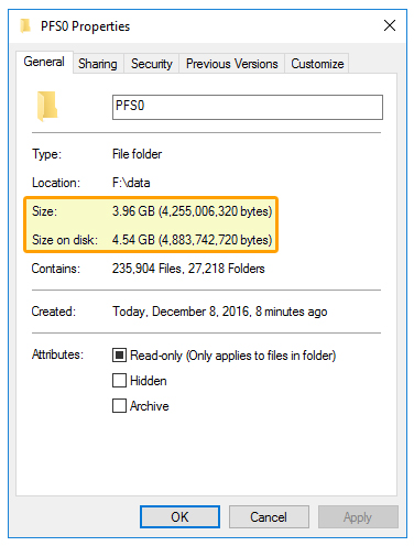 Server 2016 Directory Properties NTFS